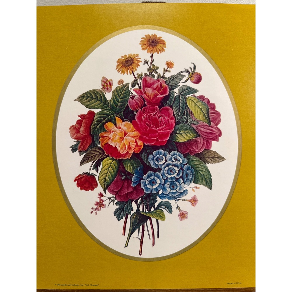 Vintage 1983 Aspelin Art Galleries Bouquets Floral Print Mustard Yellow 733-2 - Picture 2 of 7
